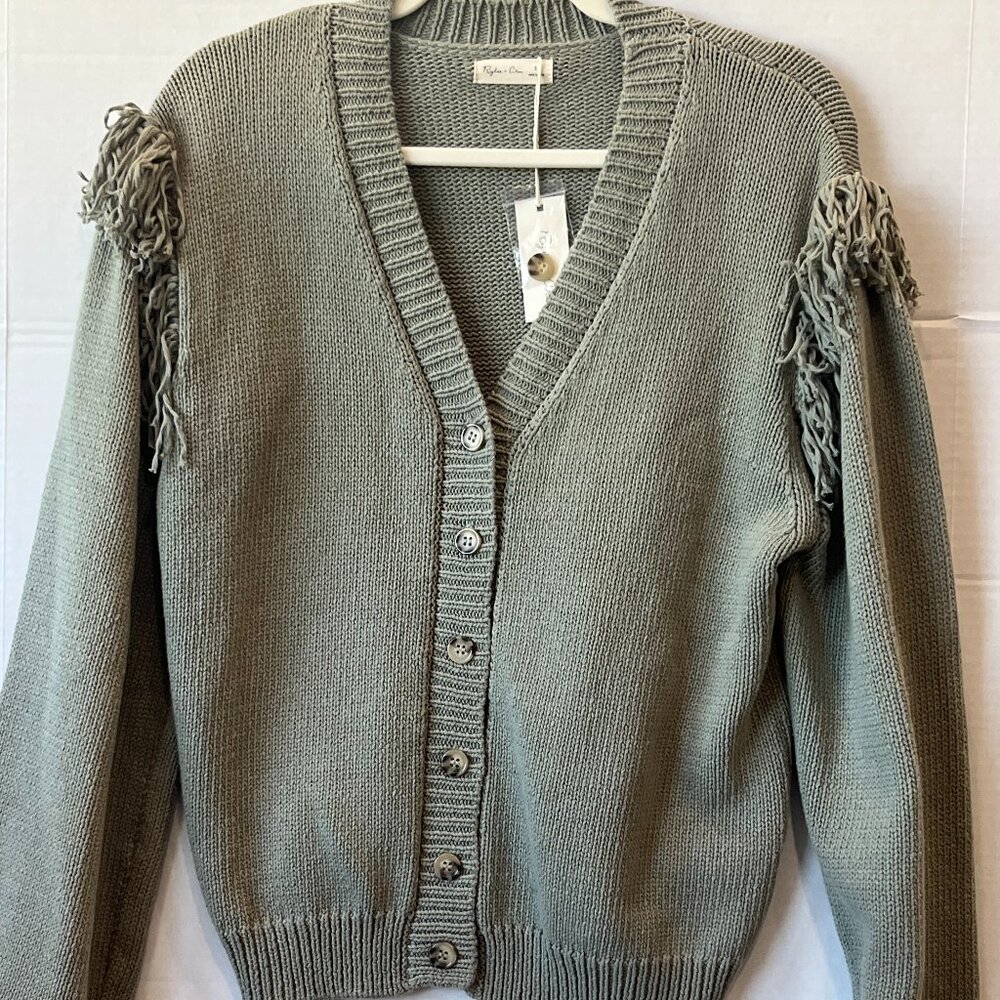 Rylee + Cru Olive Green Fringe Shoulder Cardigan